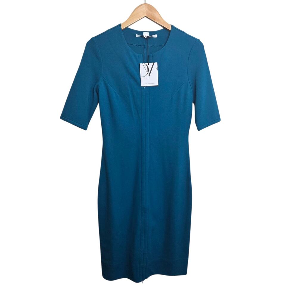 DVF DIane Von Furstenberg Womens SZ 6 Teal Blue Saturn Stretch Jersey Dress NWT - Picture 3 of 10
